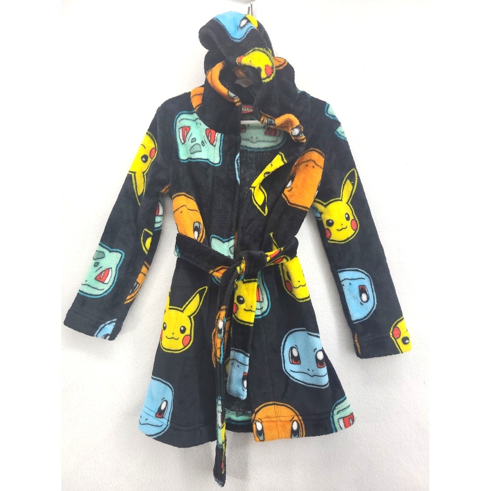 Pokemon Pikachu Character Plush Fleece Hooded Bathrobe Robe Kids Boys 6/7